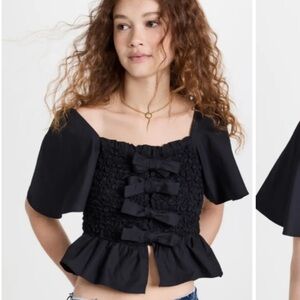 Mare Mare X Anthropologie Peplum Bow Front Smocked Cropped Top